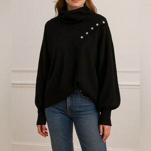 Marissa Webb Black Turtleneck Oversized Balloon Sleeve Sweater